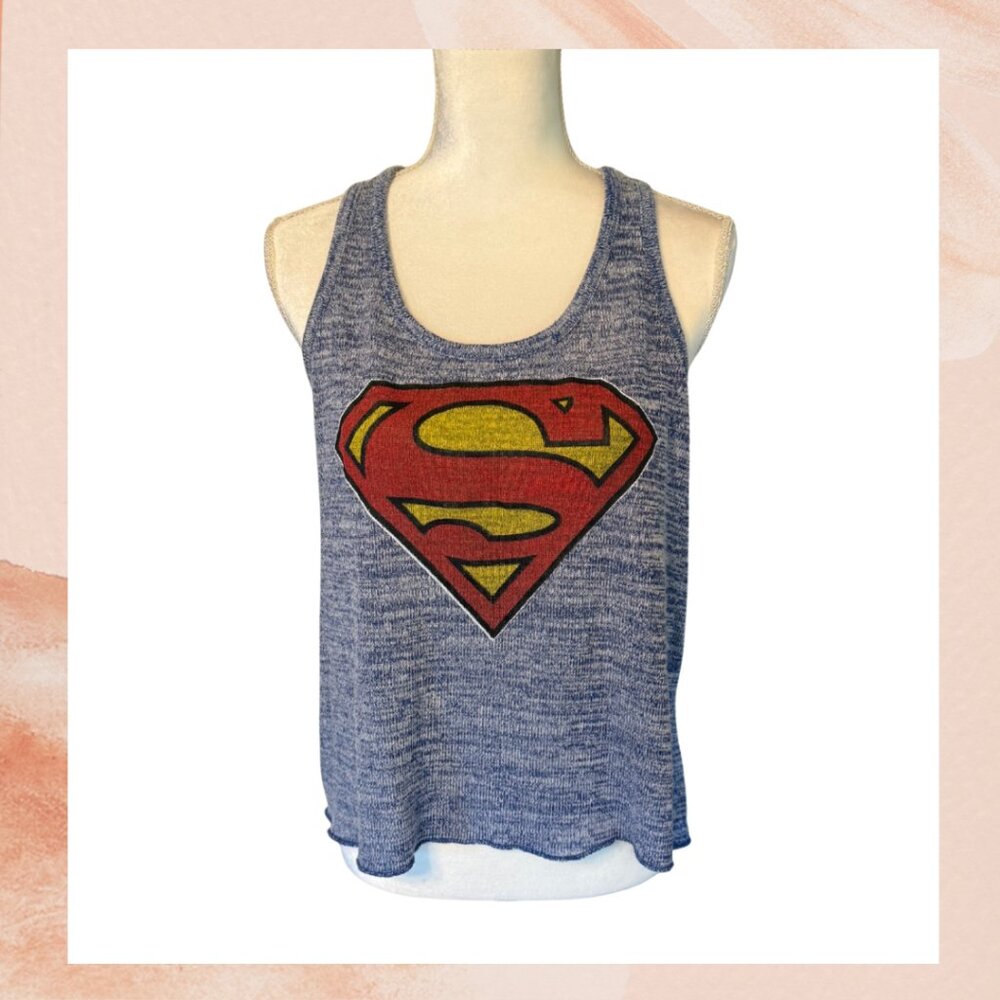 Superman Blue Spacedye Knit Cropped Racerback Tank